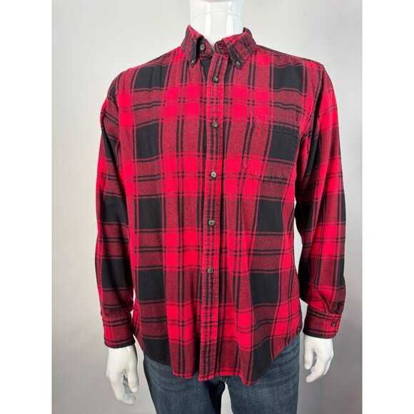 Mens Red & Black Plaid Button-Up Shirt By St. Johns Bay M - Picture 12 of 16